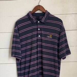 Men's Striped Golf Polo Shirt - Navy and Pink